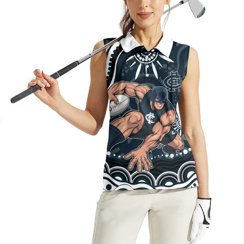 Personalized Carlton Blues Rugby Women Sleeveless Polo Shirt Aboriginal Dot Art - Dreamtime Football Mascot