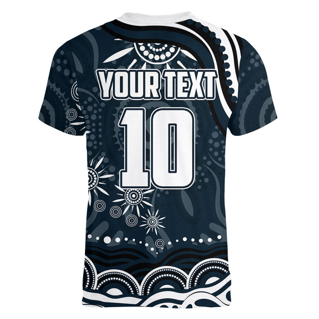 Personalized Carlton Blues Rugby Women V-Neck T-Shirt Aboriginal Dot Art - Dreamtime Football Mascot