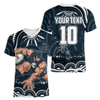 Personalized Carlton Blues Rugby Women V-Neck T-Shirt Aboriginal Dot Art - Dreamtime Football Mascot
