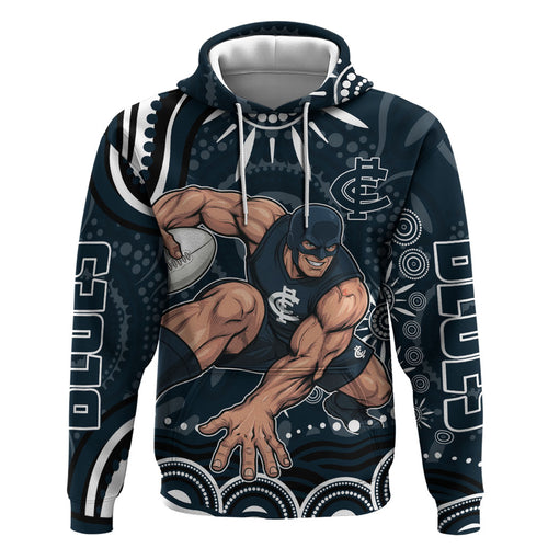 Personalized Carlton Blues Rugby Zip Hoodie Aboriginal Dot Art - Dreamtime Football Mascot