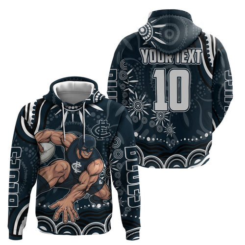 Personalized Carlton Blues Rugby Zip Hoodie Aboriginal Dot Art - Dreamtime Football Mascot