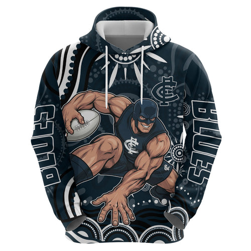 Personalized Carlton Blues Rugby Zip Hoodie Aboriginal Dot Art - Dreamtime Football Mascot