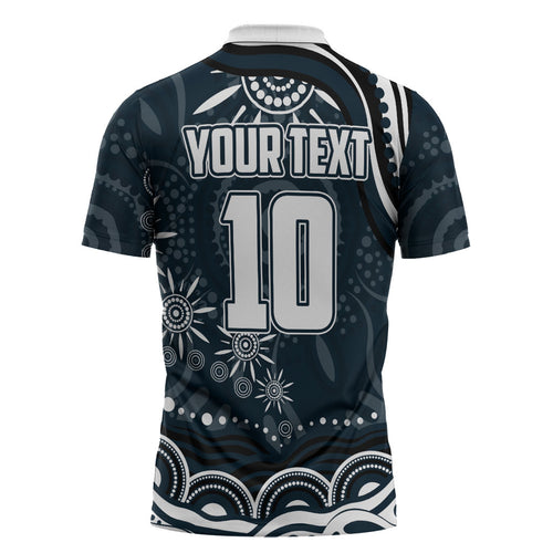 Personalized Carlton Blues Rugby Zipper Polo Shirt Aboriginal Dot Art - Dreamtime Football Mascot