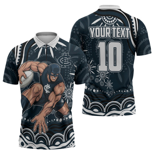 Personalized Carlton Blues Rugby Zipper Polo Shirt Aboriginal Dot Art - Dreamtime Football Mascot
