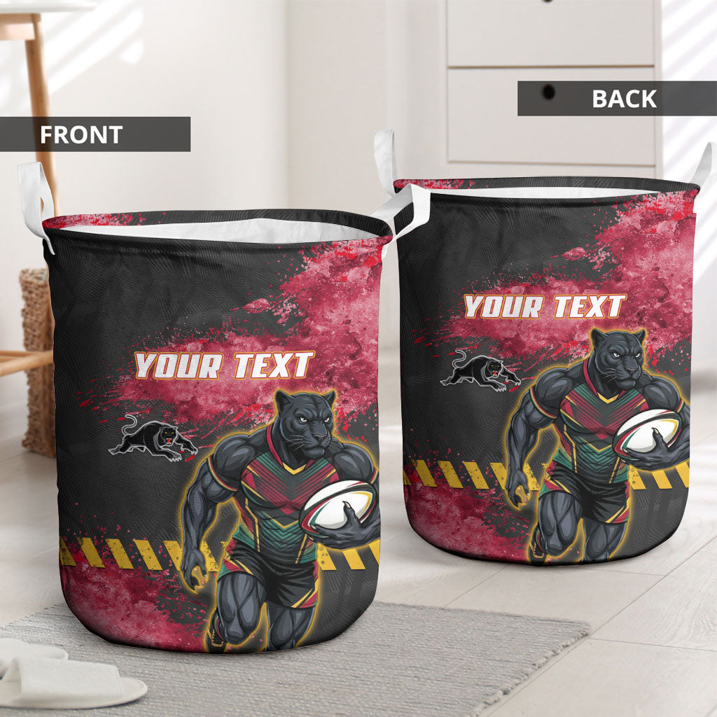 Personalised Penrith Panthers Rugby Laundry Basket Black Panther Mascot - Sporty Splash Art Style