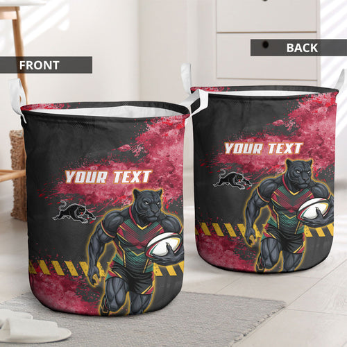 Personalised Penrith Panthers Rugby Laundry Basket Black Panther Mascot - Sporty Splash Art Style