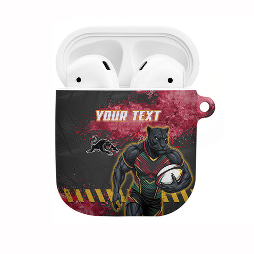 Personalised Penrith Panthers Rugby AirPods Case Black Panther Mascot - Sporty Splash Art Style