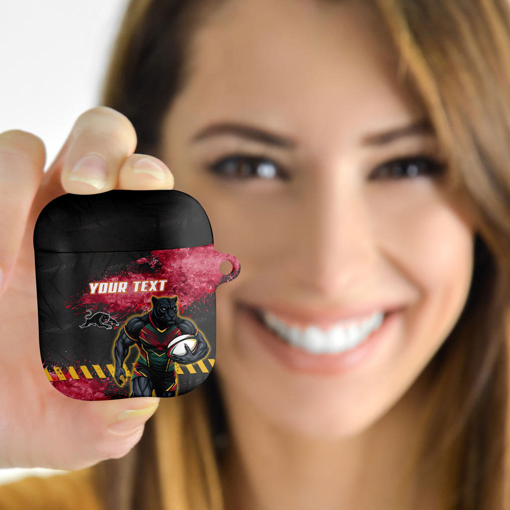 Personalised Penrith Panthers Rugby AirPods Case Black Panther Mascot - Sporty Splash Art Style