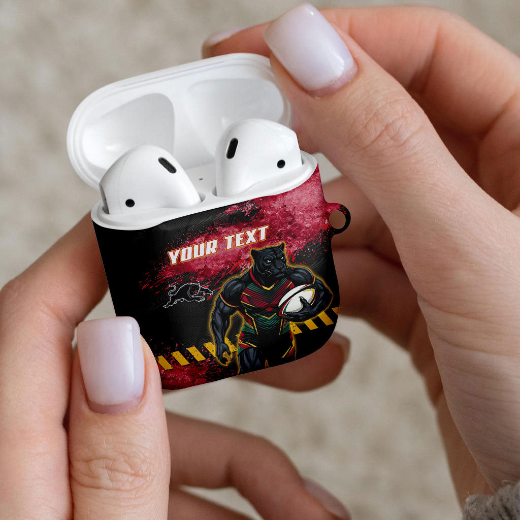 Personalised Penrith Panthers Rugby AirPods Case Black Panther Mascot - Sporty Splash Art Style