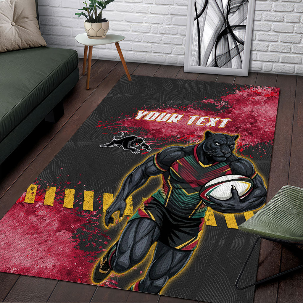 Personalised Penrith Panthers Rugby Area Rug Black Panther Mascot - Sporty Splash Art Style