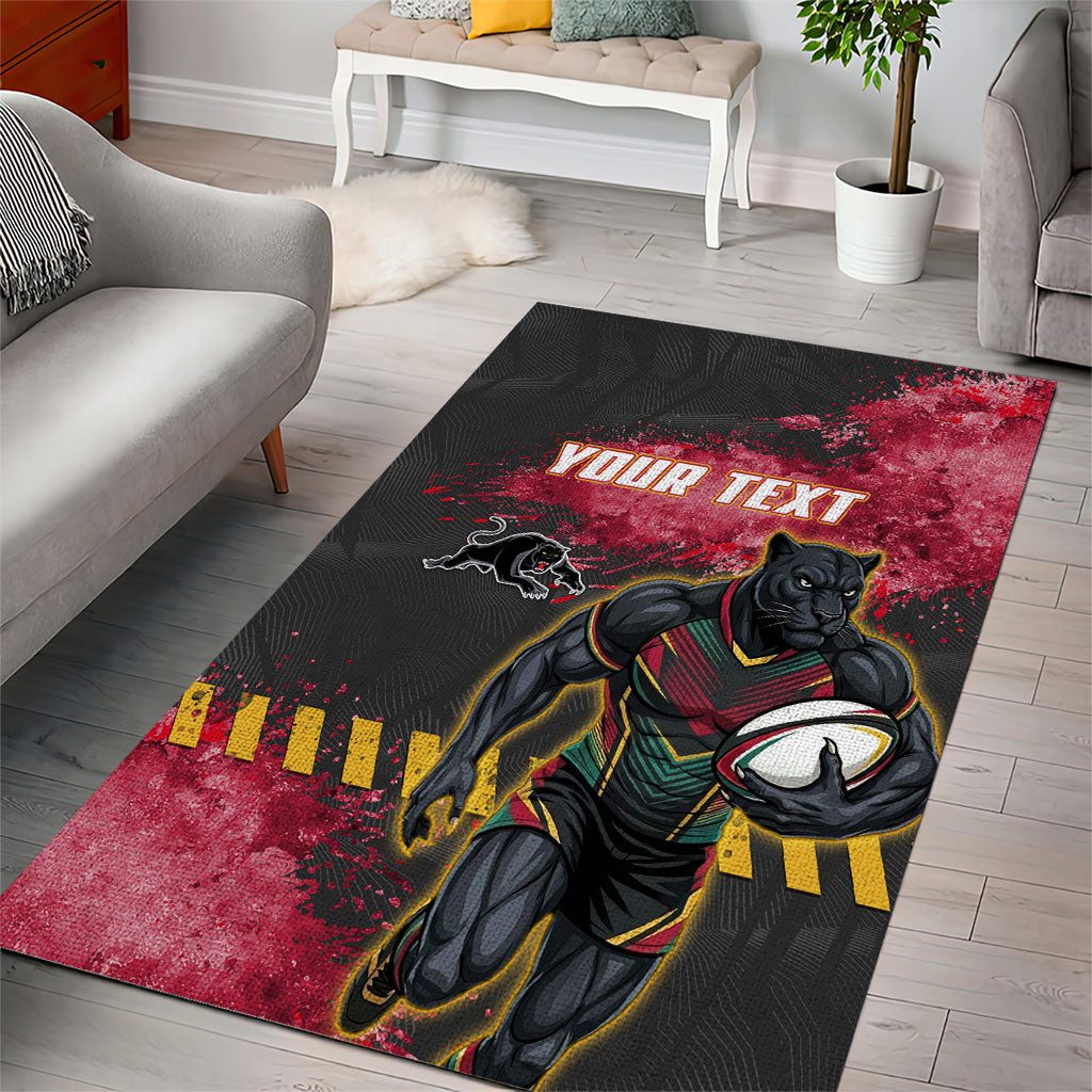 Personalised Penrith Panthers Rugby Area Rug Black Panther Mascot - Sporty Splash Art Style