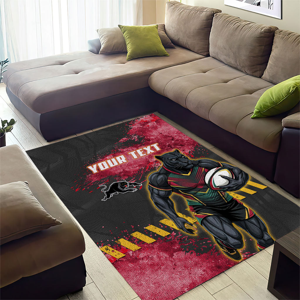 Personalised Penrith Panthers Rugby Area Rug Black Panther Mascot - Sporty Splash Art Style