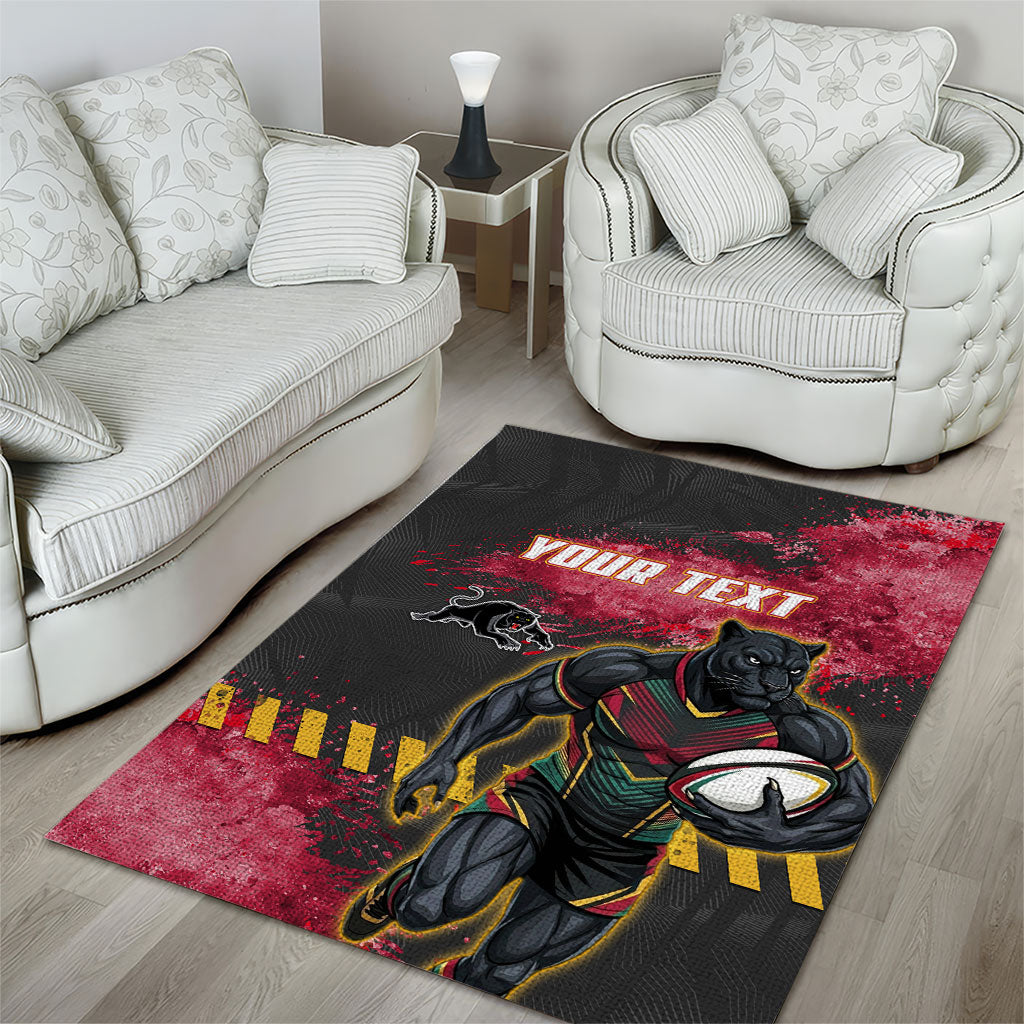 Personalised Penrith Panthers Rugby Area Rug Black Panther Mascot - Sporty Splash Art Style