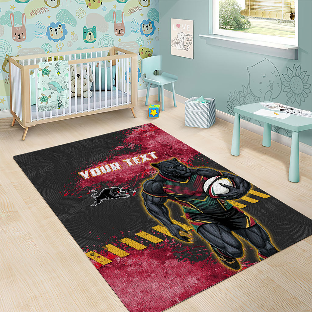 Personalised Penrith Panthers Rugby Area Rug Black Panther Mascot - Sporty Splash Art Style