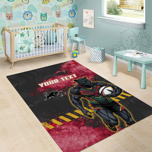 Personalised Penrith Panthers Rugby Area Rug Black Panther Mascot - Sporty Splash Art Style