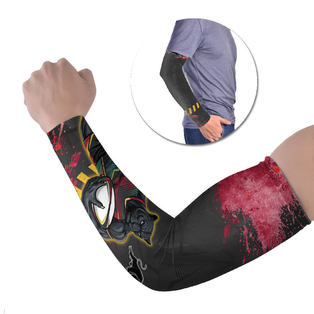 Personalised Penrith Panthers Rugby Arm Sleeves Black Panther Mascot - Sporty Splash Art Style