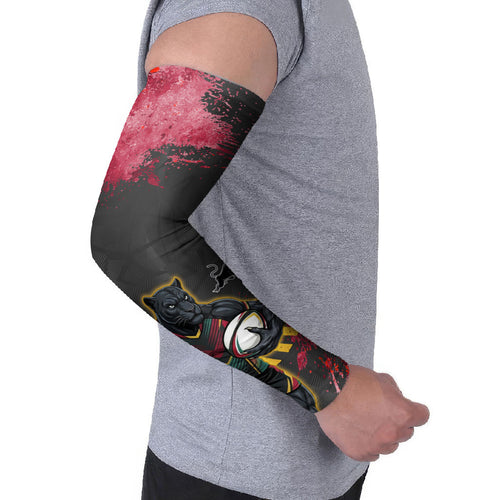 Personalised Penrith Panthers Rugby Arm Sleeves Black Panther Mascot - Sporty Splash Art Style