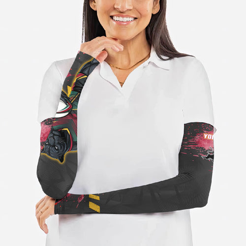Personalised Penrith Panthers Rugby Arm Sleeves Black Panther Mascot - Sporty Splash Art Style