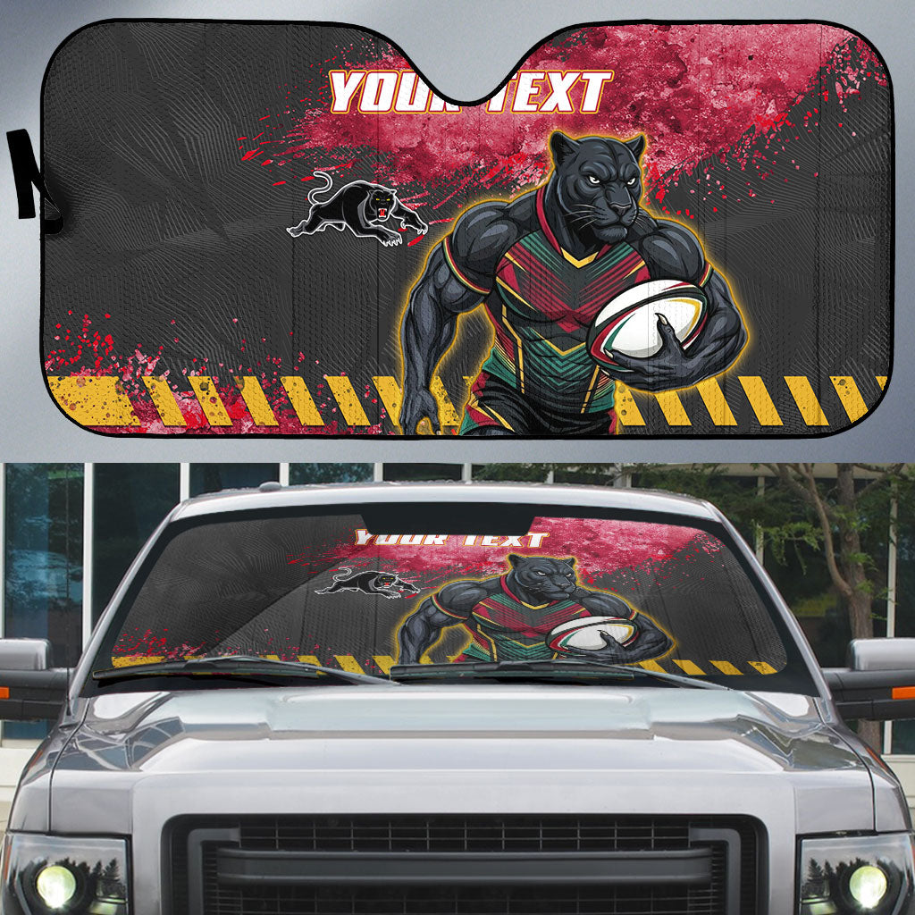 Personalised Penrith Panthers Rugby Auto Sun Shade Black Panther Mascot - Sporty Splash Art Style