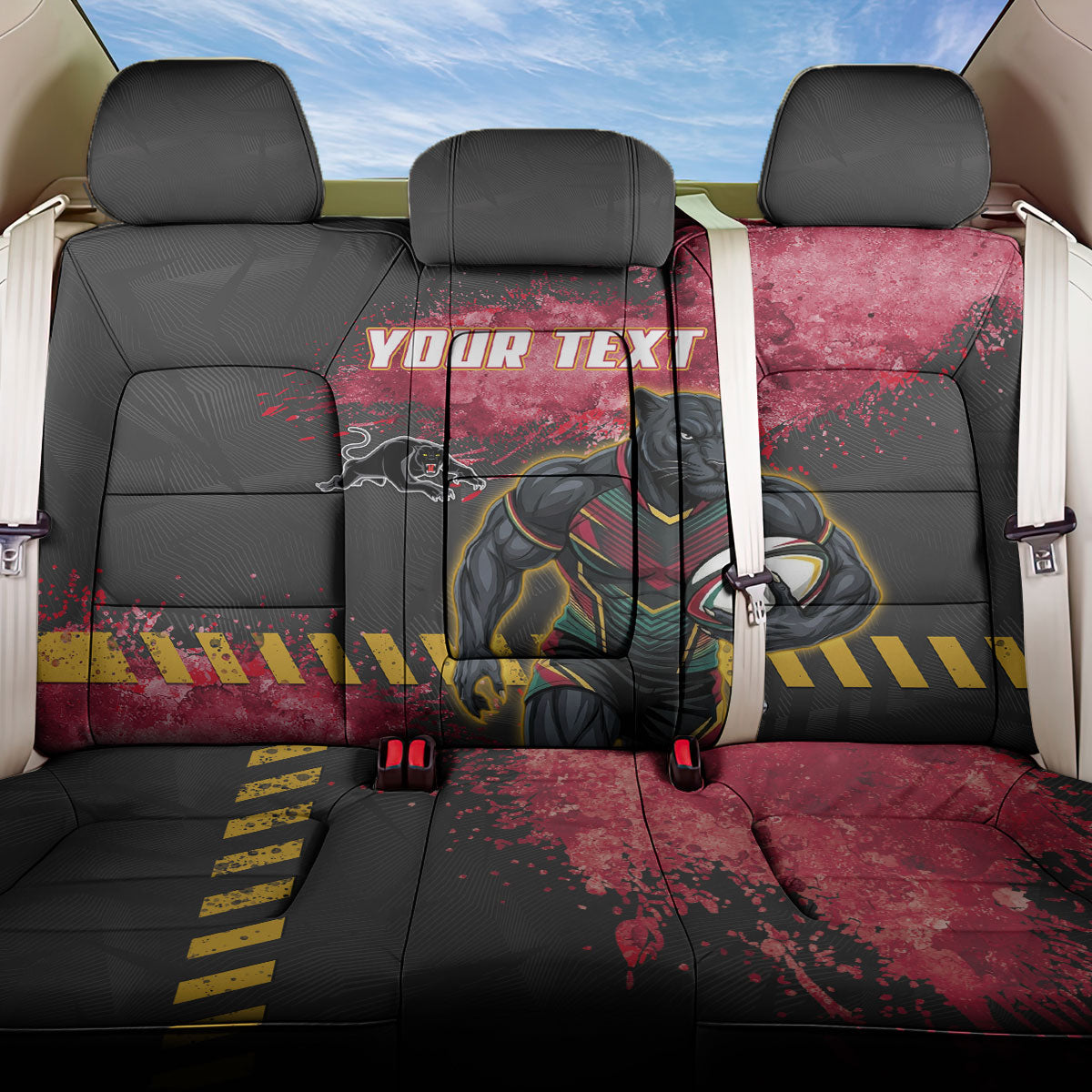Personalised Penrith Panthers Rugby Back Car Seat Cover Black Panther Mascot - Sporty Splash Art Style