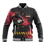 Personalised Penrith Panthers Rugby Baseball Jacket Black Panther Mascot - Sporty Splash Art Style