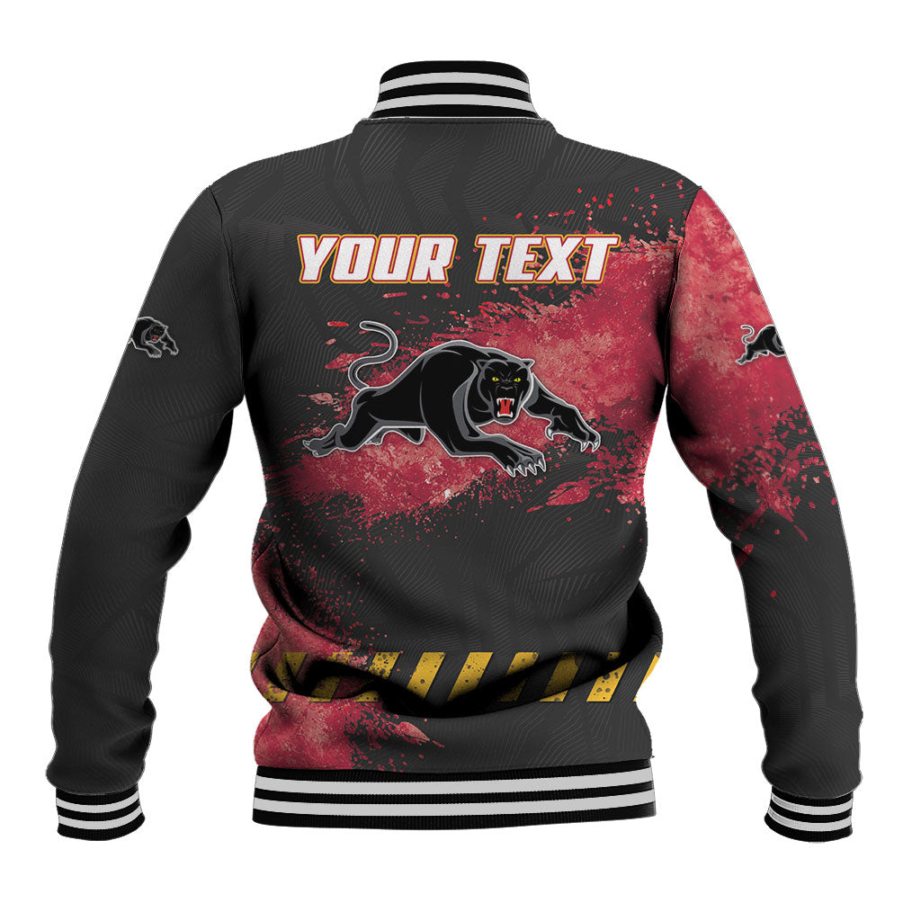 Personalised Penrith Panthers Rugby Baseball Jacket Black Panther Mascot - Sporty Splash Art Style