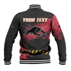 Personalised Penrith Panthers Rugby Baseball Jacket Black Panther Mascot - Sporty Splash Art Style