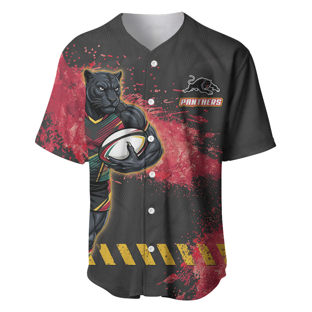 Personalised Penrith Panthers Rugby Baseball Jersey Black Panther Mascot - Sporty Splash Art Style