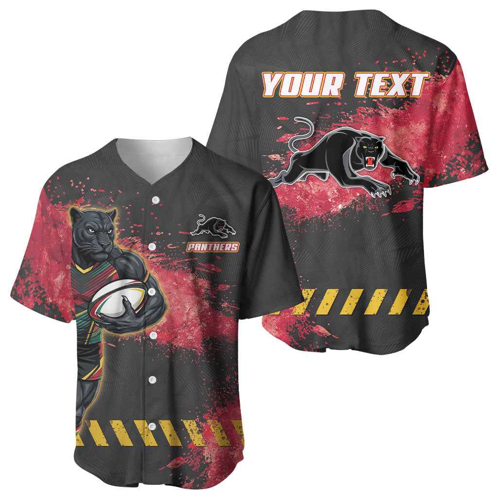 Personalised Penrith Panthers Rugby Baseball Jersey Black Panther Mascot - Sporty Splash Art Style