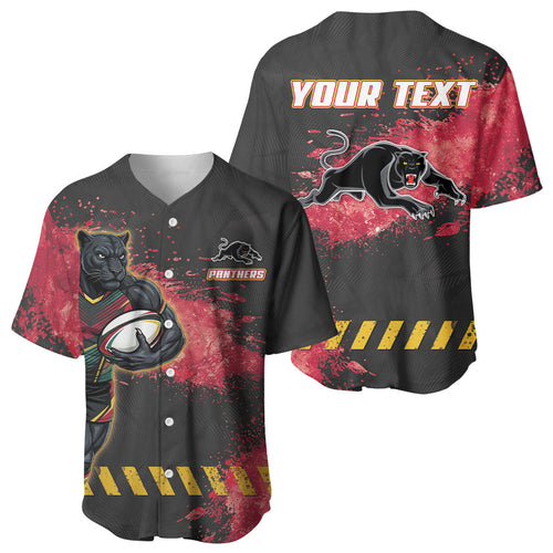 Personalised Penrith Panthers Rugby Baseball Jersey Black Panther Mascot - Sporty Splash Art Style
