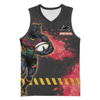 Personalised Penrith Panthers Rugby Basketball Jersey Black Panther Mascot - Sporty Splash Art Style