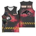 Personalised Penrith Panthers Rugby Basketball Jersey Black Panther Mascot - Sporty Splash Art Style