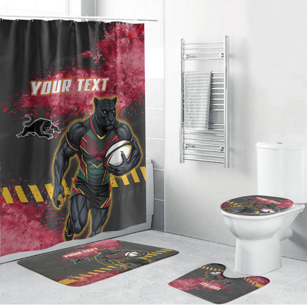 Personalised Penrith Panthers Rugby Bathroom Set Black Panther Mascot - Sporty Splash Art Style