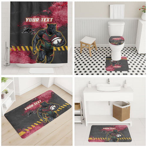 Personalised Penrith Panthers Rugby Bathroom Set Black Panther Mascot - Sporty Splash Art Style