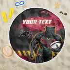 Personalised Penrith Panthers Rugby Beach Blanket Black Panther Mascot - Sporty Splash Art Style