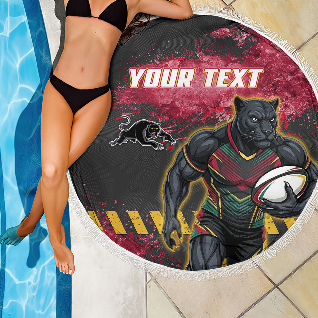 Personalised Penrith Panthers Rugby Beach Blanket Black Panther Mascot - Sporty Splash Art Style