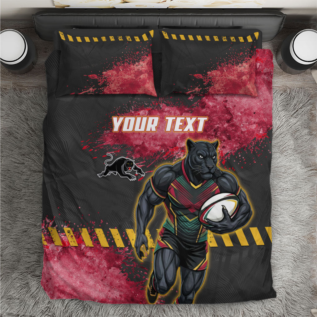 Personalised Penrith Panthers Rugby Bedding Set Black Panther Mascot - Sporty Splash Art Style