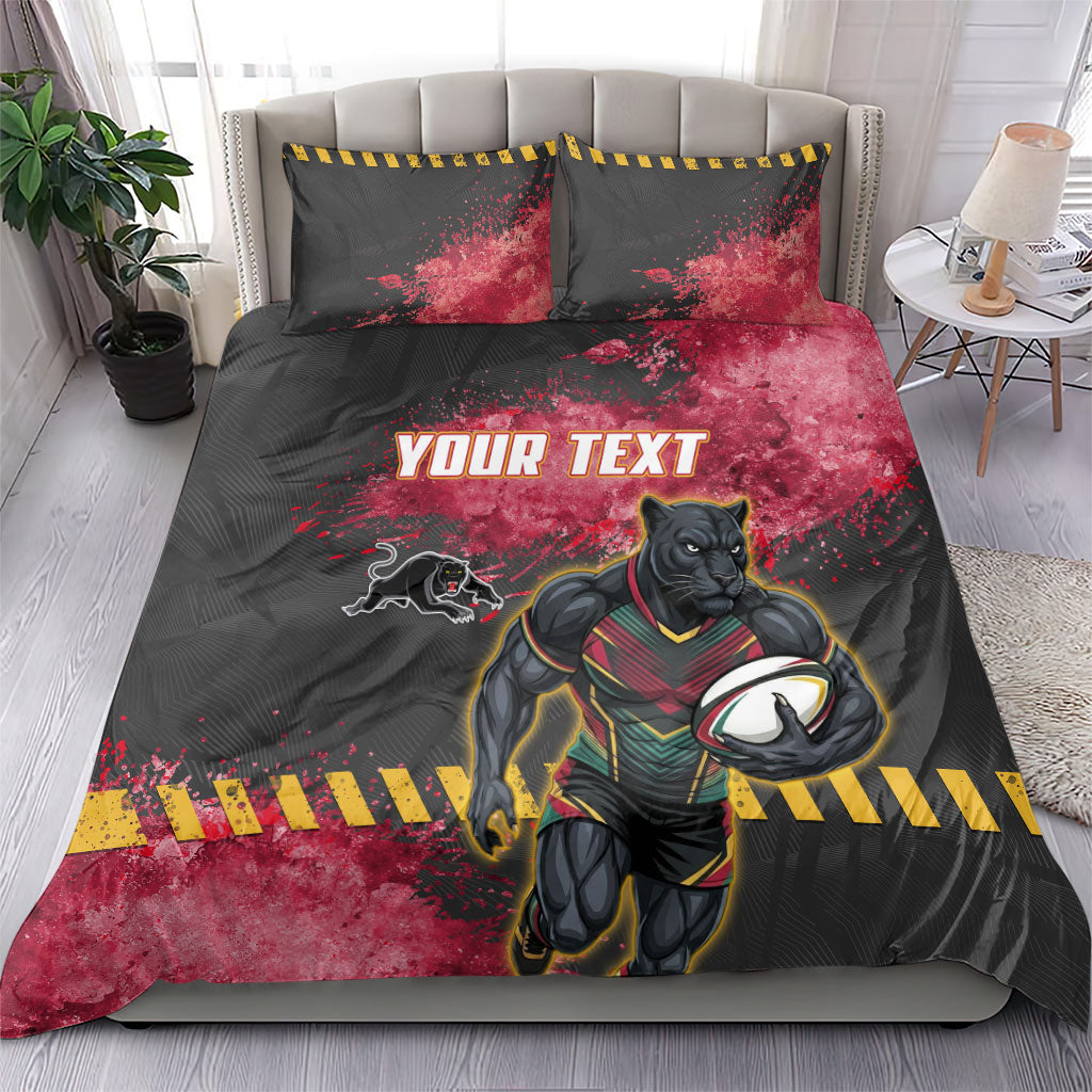 Personalised Penrith Panthers Rugby Bedding Set Black Panther Mascot - Sporty Splash Art Style