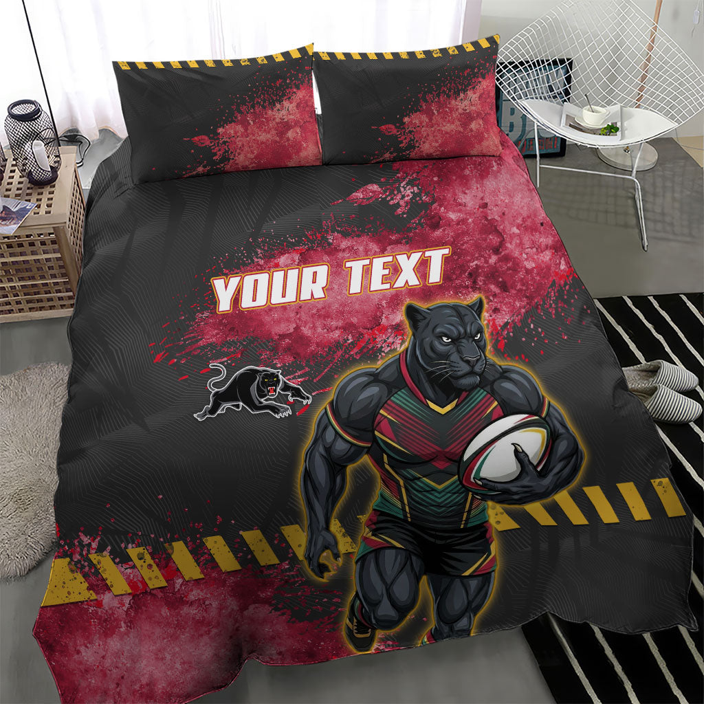 Personalised Penrith Panthers Rugby Bedding Set Black Panther Mascot - Sporty Splash Art Style
