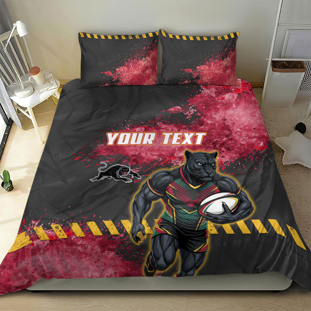 Personalised Penrith Panthers Rugby Bedding Set Black Panther Mascot - Sporty Splash Art Style
