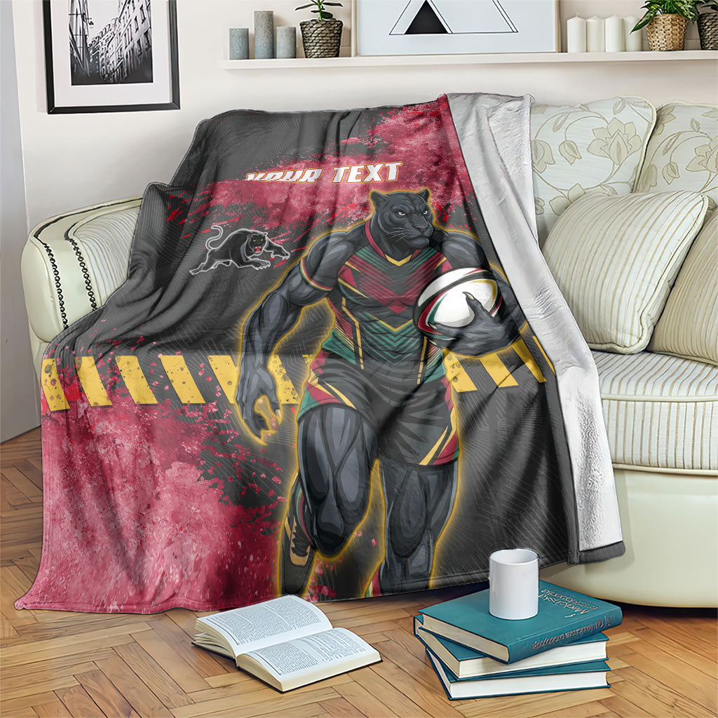 Personalised Penrith Panthers Rugby Blanket Black Panther Mascot - Sporty Splash Art Style