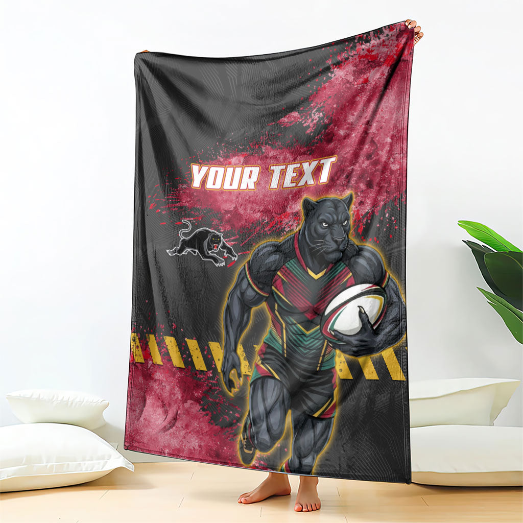 Personalised Penrith Panthers Rugby Blanket Black Panther Mascot - Sporty Splash Art Style