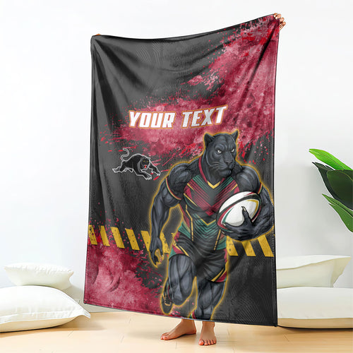 Personalised Penrith Panthers Rugby Blanket Black Panther Mascot - Sporty Splash Art Style
