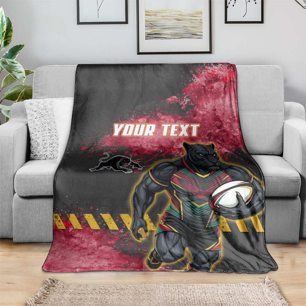 Personalised Penrith Panthers Rugby Blanket Black Panther Mascot - Sporty Splash Art Style