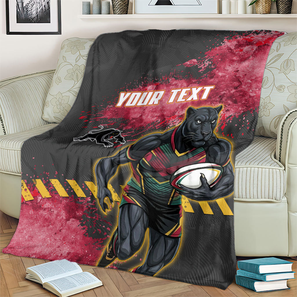 Personalised Penrith Panthers Rugby Blanket Black Panther Mascot - Sporty Splash Art Style
