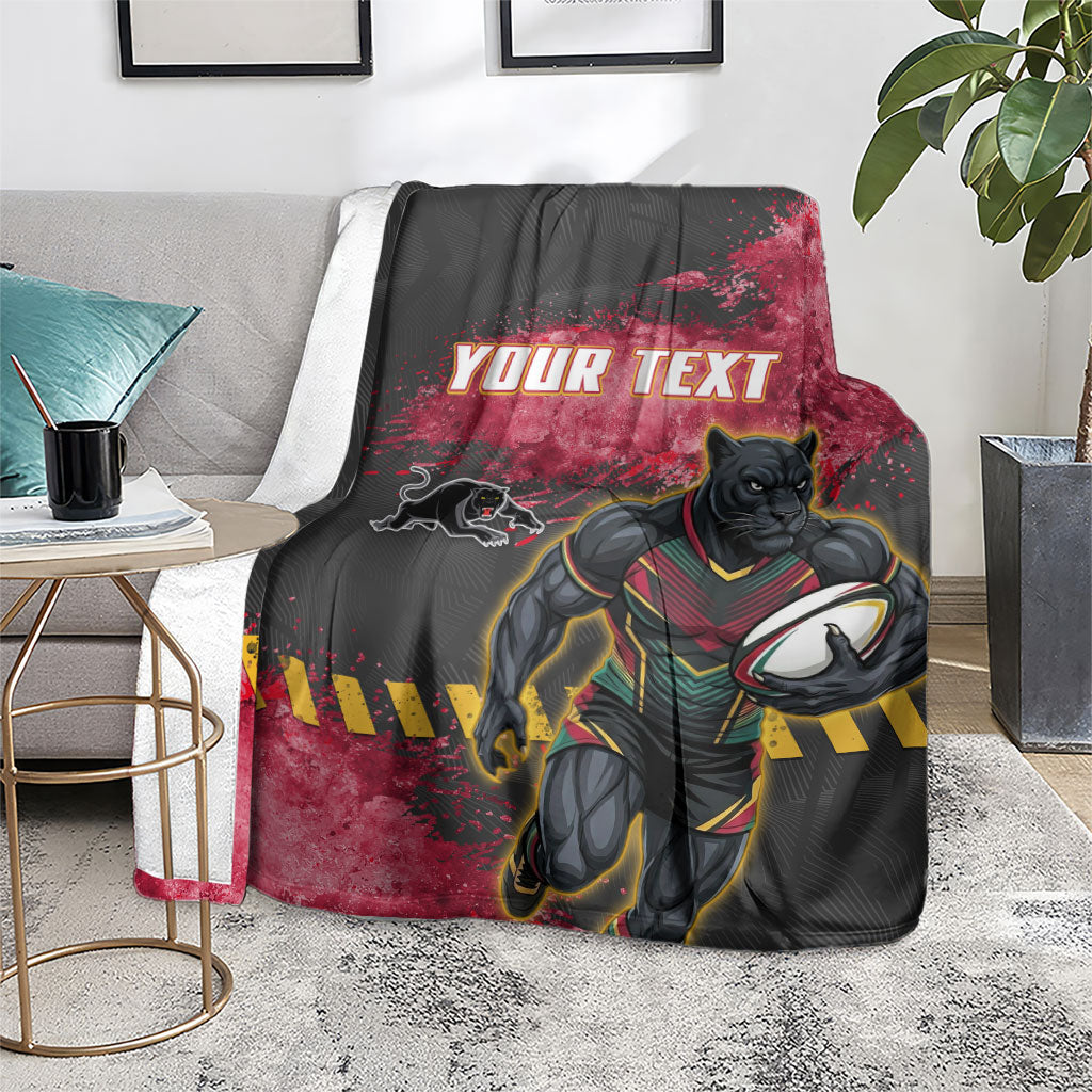 Personalised Penrith Panthers Rugby Blanket Black Panther Mascot - Sporty Splash Art Style