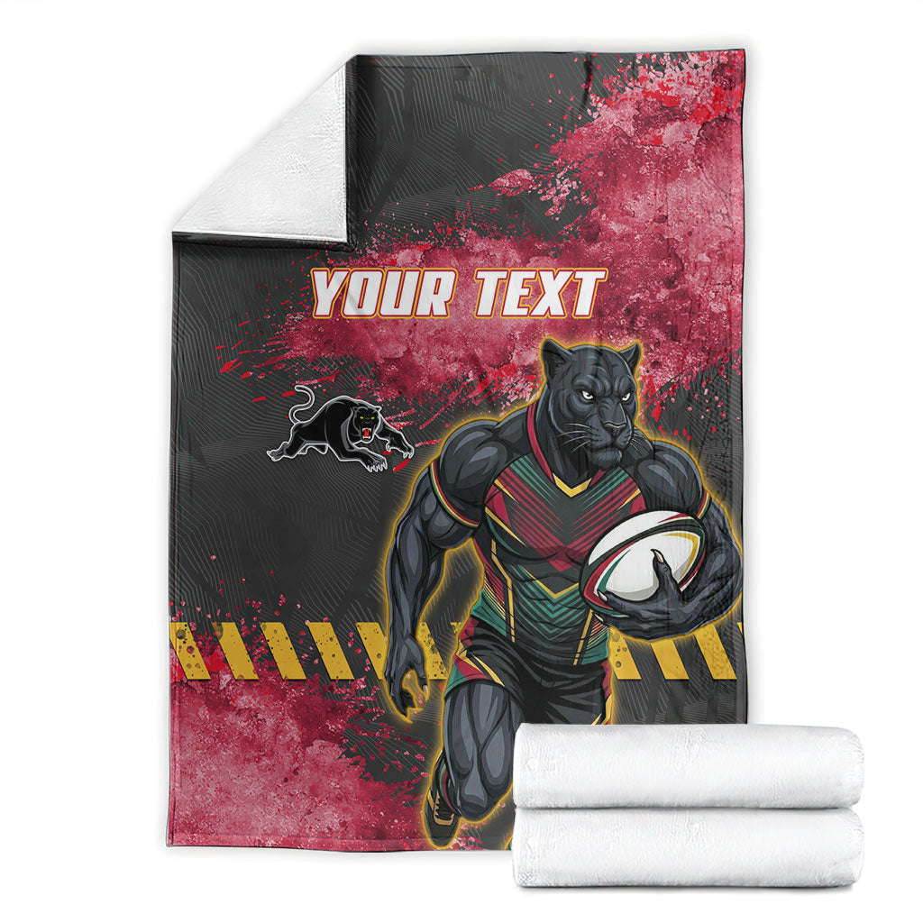 Personalised Penrith Panthers Rugby Blanket Black Panther Mascot - Sporty Splash Art Style
