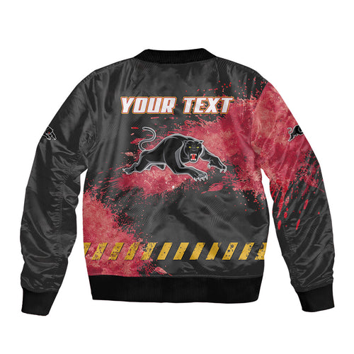 Personalised Penrith Panthers Rugby Bomber Jacket Black Panther Mascot - Sporty Splash Art Style