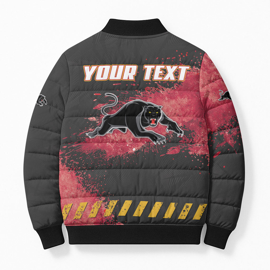 Personalised Penrith Panthers Rugby Bomber Puffer Jacket Black Panther Mascot - Sporty Splash Art Style