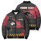 Personalised Penrith Panthers Rugby Bomber Puffer Jacket Black Panther Mascot - Sporty Splash Art Style